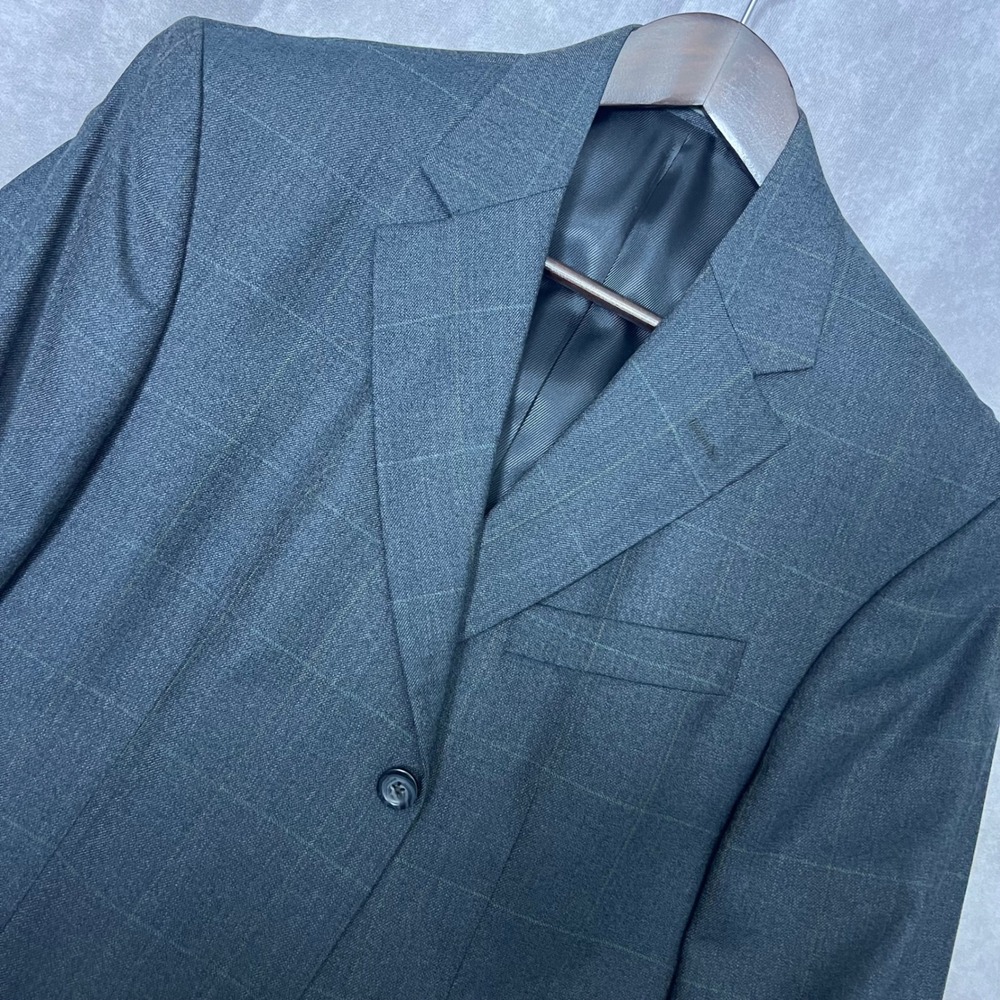Oscar de la Renta Mens 40R Blazer Blue Gray Windowpane Check 3-Button Sport Coat